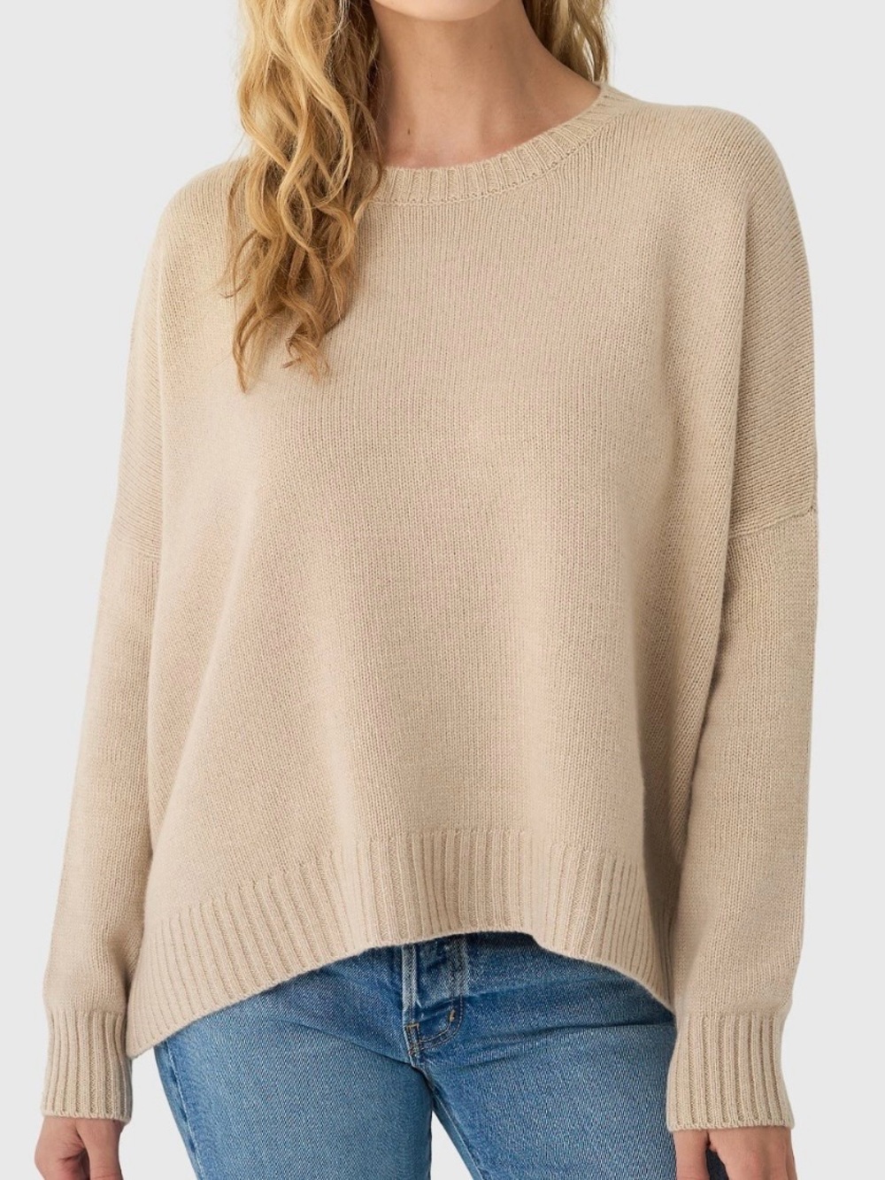 Organic by John Patrick 100% Cashmere Wide Pullover Sweater Beige Melange Small